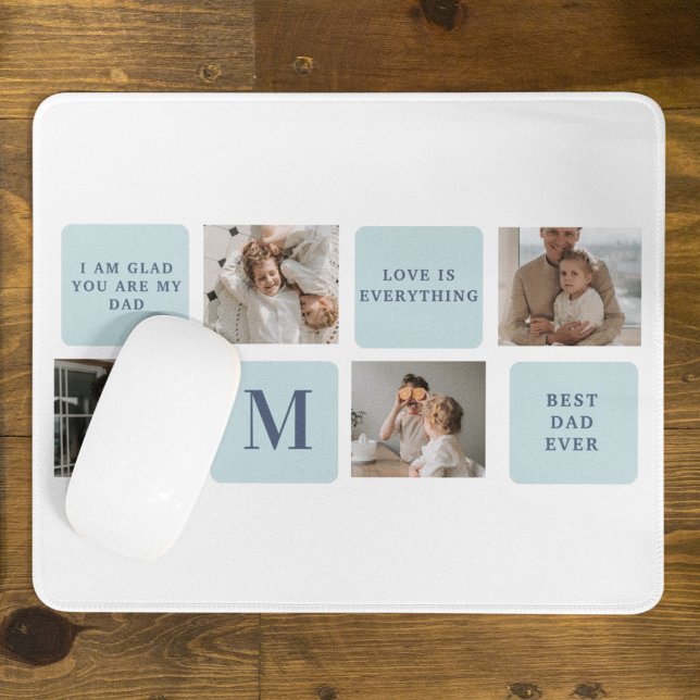 Modern Collage Photos Blue Best Fathers Gift Mouse Pad (Creator Uploaded)