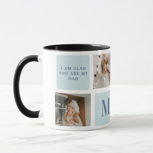 Modern Collage Photos Blue Best Fathers Gift Mug