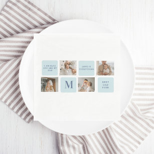 Modern Collage Photos Blue Best Fathers Gift Napkins