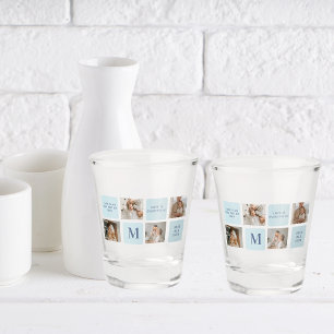 Modern Collage Photos Blue Best Fathers Gift Shot Glass