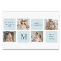 Modern Collage Photos Blue Best Fathers Gift Tissue Paper