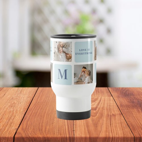 Modern Collage Photos Blue Best Fathers Gift Travel Mug