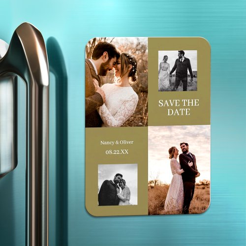 Modern Collage Simple Photo Save The Date Wedding Magnet