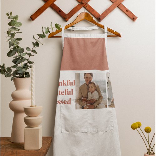 Modern Collage Three Photo  Happy Thanksgiving Apron