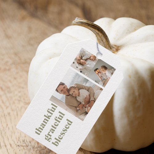 Modern Collage Three Photo  Happy Thanksgiving Gi Gift Tags
