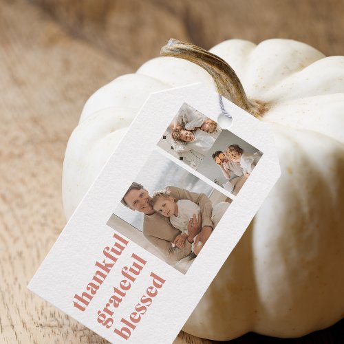 Modern Collage Three Photo  Happy Thanksgiving Gift Tags