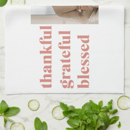 Modern Collage Three Photo  Happy Thanksgiving Kitchen Towel