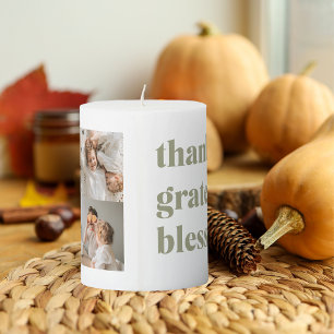 Modern Collage Three Photo Happy Thanksgiving Pi Pillar Candle