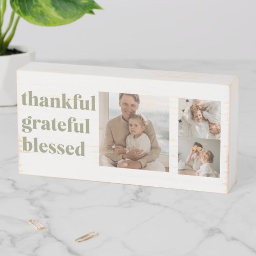 Modern Collage Three Photo  Happy Thanksgiving Wo Wooden Box Sign