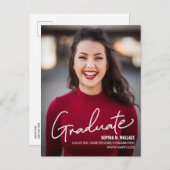 Modern College Graduate Photo Script Graduation Announcement Postcard (Front/Back)