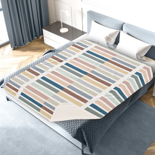 Modern Color Block Abstract Striped Earthy Sherpa Blanket