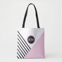 monogram colorblock stripe shopper tote bag