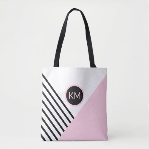 Modern Color Block and Stripes with Monogram Tote Bag