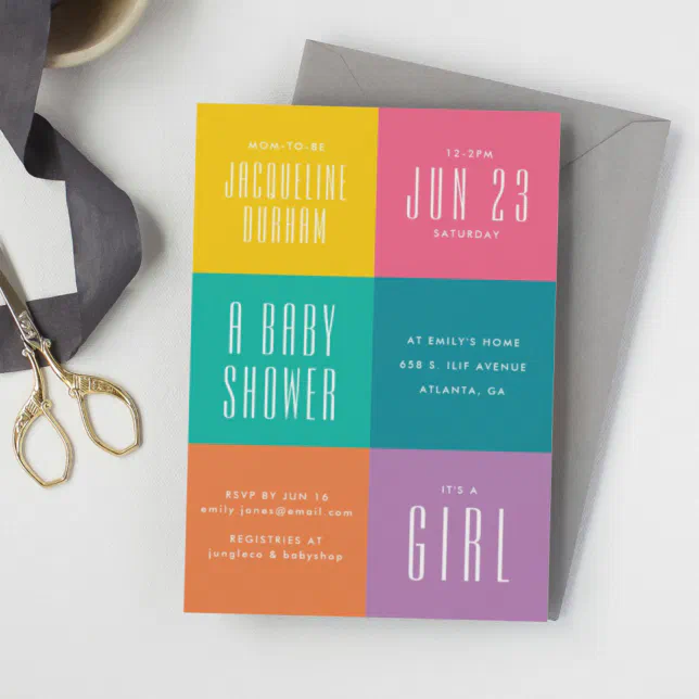 Modern Color Block Baby Shower Invitation | Zazzle