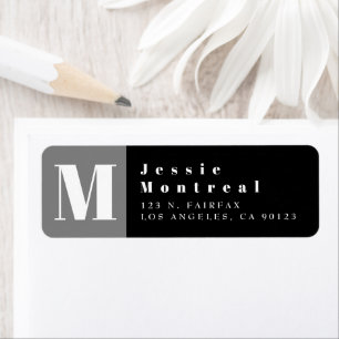 Modern Color Block Black & Grey Return Address Label