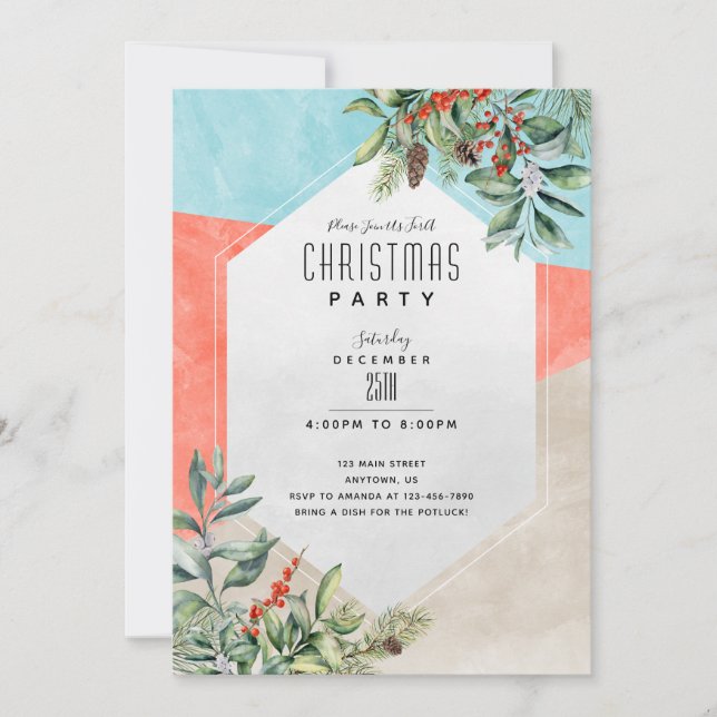 Modern Color Block Christmas/Holiday Invitation (Front)