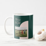 Modern Color Block Christmas Holiday Photo Coffee Mug<br><div class="desc">Celebrate the season with this stylish holiday photo mug. This design features stylish gold lettering " Merry and Bright" with rose gold & green geometric color blocks. You can personalize the text and insert your photo. More Christmas designs are available at my shop BaraBomDesign.</div>
