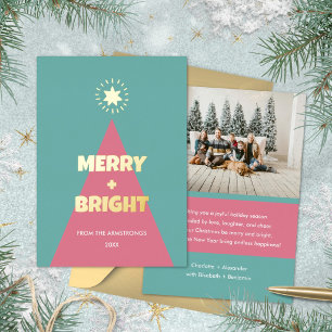 Modern Color Block Christmas Tree Teal Coral Foil Holiday Card
