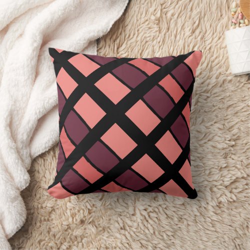 Modern Color Block Coral Black Throw Pillow