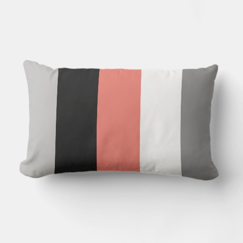 Modern Color Block Coral Pink Gray Black Outdoor Lumbar Pillow