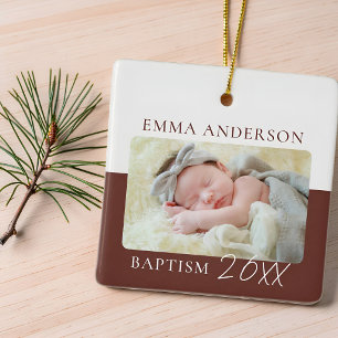 Modern Color Block Custom Baby Baptism Photo Ceramic Ornament