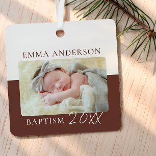 Modern Color Block Custom Baby Baptism Photo Metal Ornament