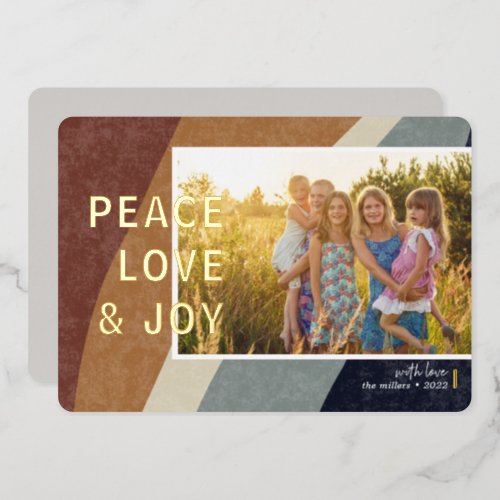 Modern Color Block Earthy Photo Horizontal Gold Foil Holiday Card