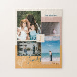 Modern Color block Family Photo Collage Puzzles<br><div class="desc">This custom photo collage puzzle features stylish color blocks and typography with a pink,  yellow,  & green color theme. Replace these 4 photo collages with yours and personalize the text with your family name and initials.</div>