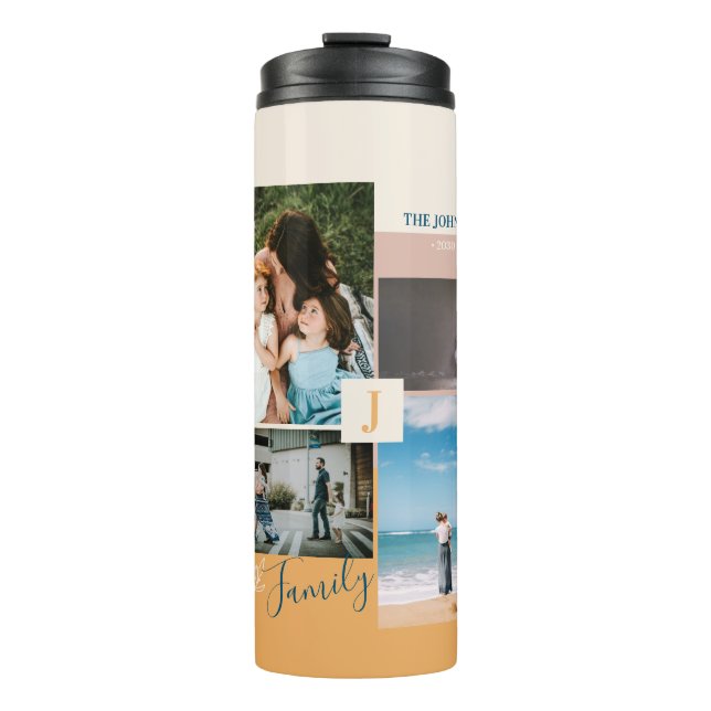 Modern Color block Family Photo Collage Thermal Tumbler (Front)