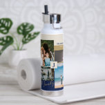 Modern Color block Family Photo Collage Water Bott Water Bottle<br><div class="desc">This custom photo collage water bottle features stylish color blocks and typography with a gold & navy blue color theme. Replace these 4 photos with yours and personalize the text with your family name and initials. More designs available at my shop BaraBomDesign.</div>