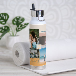 Modern Color block Family Photo Collage Water Bottle