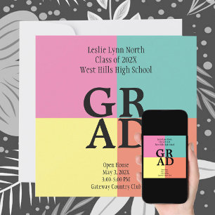Modern Color Block GRAD Open House  Invitation