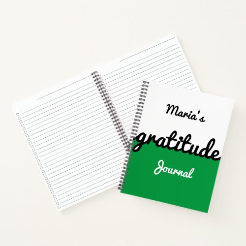 Modern Color Block Green Black White Gratitude Notebook