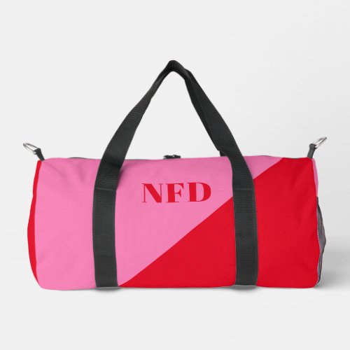 Modern Color Block _ Hot Pink  Bold Red Monogram  Duffle Bag