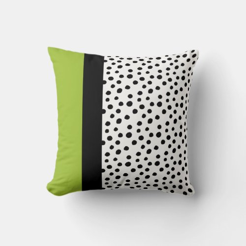 Modern Color Block Lime Green Black White Dots Throw Pillow