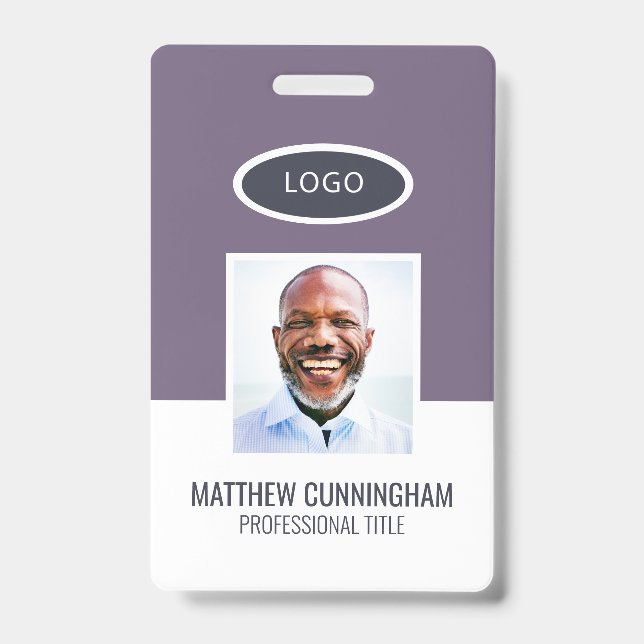 Modern Color Block Logo Employee Name Barcode Badge (Front)