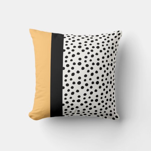 Modern Color Block Mango Black White Dots Throw Pillow