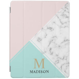 Modern color block marble monogram iPad smart cover