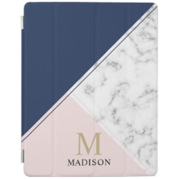 Modern color block marble monogram iPad smart cover