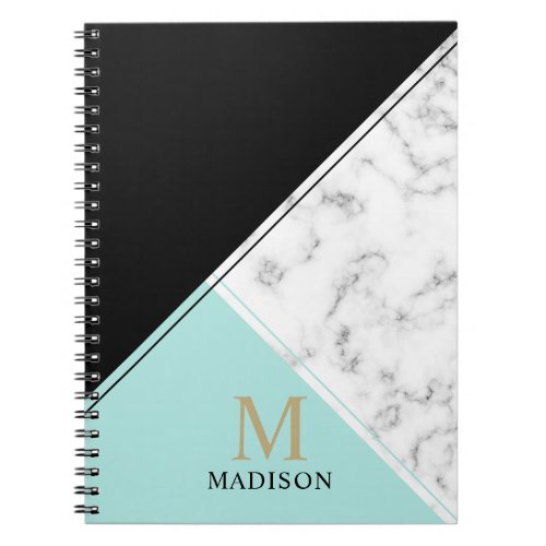 Modern color block marble monogram notebook