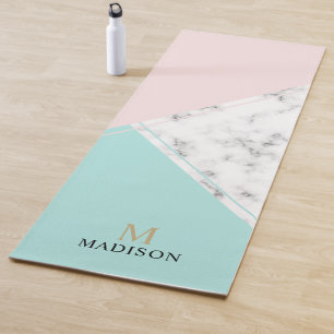 Modern color block marble monogram yoga mat