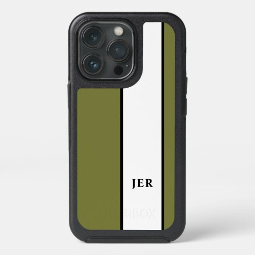 Modern Color Block Minimalist Monogrammed Green iPhone 13 Pro Case
