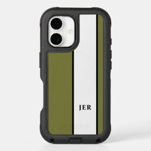 Modern Color Block Minimalist Monogrammed Green iPhone 16 Case