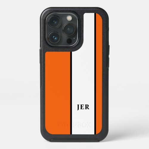 Modern Color Block Minimalist Monogrammed Orange iPhone 13 Pro Case