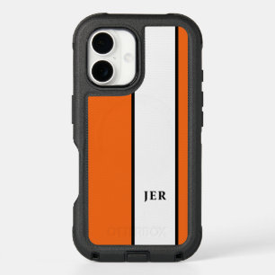 Modern Color Block Minimalist Monogrammed Orange iPhone 16 Case