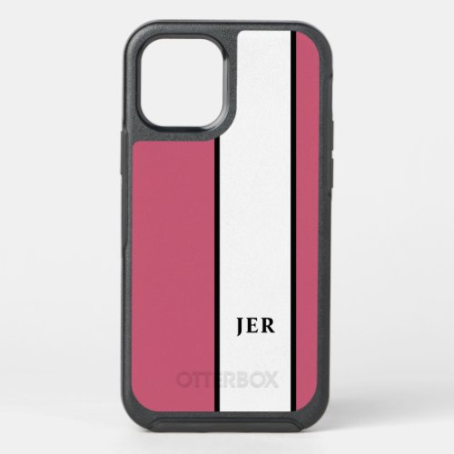 Modern Color Block Minimalist Monogrammed Pink OtterBox Symmetry iPhone 12 Case