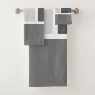 Modern Color Block Mosaic Dark green Gray White Bath Towel Set