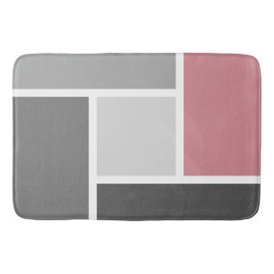 Modern Color Block Mosaic Dusty Pink Gray White Bath Mat