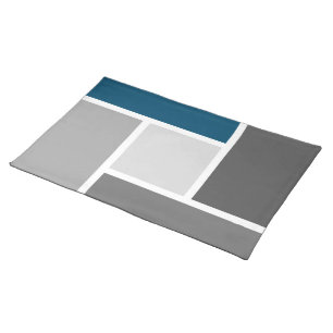Modern Color Block Mosaic Ocean Blue Gray White Cloth Placemat