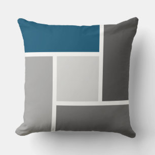 Modern Color Block Mosaic Ocean Blue Gray White Throw Pillow